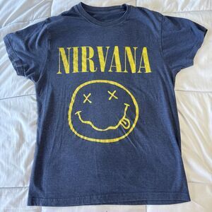 Nirvana Mens Shirt Size S Blue Short Sleeve Stretch Rock Band Graphic Stretch